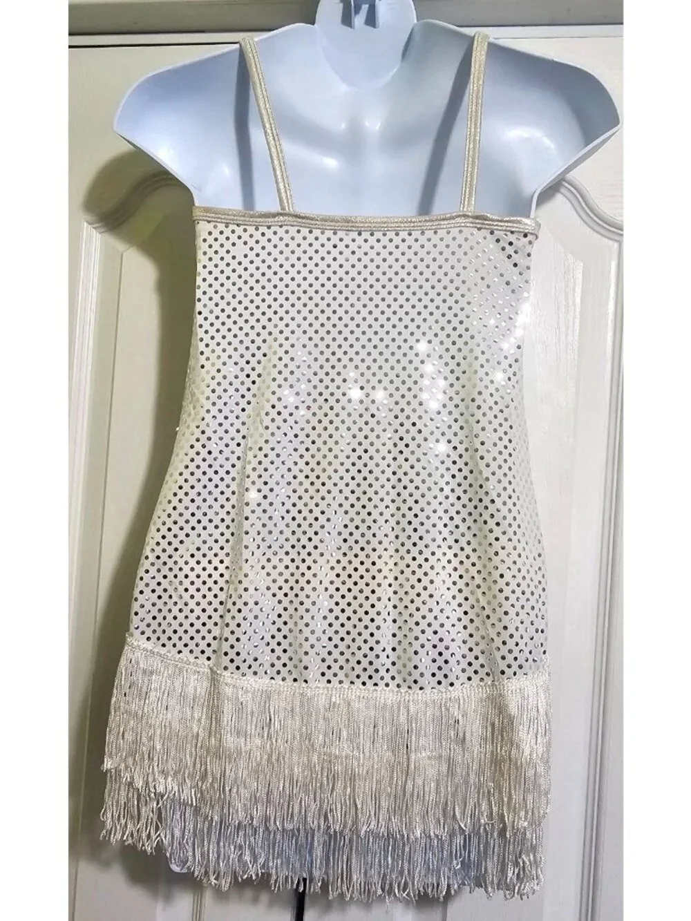 Curtain Call Shim-Sham Dance Costume White Sequin Flapper Dress w/ Bloomers CME